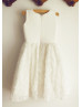 Ivory Cotton Rosette Knee Length Flower Girl Dress